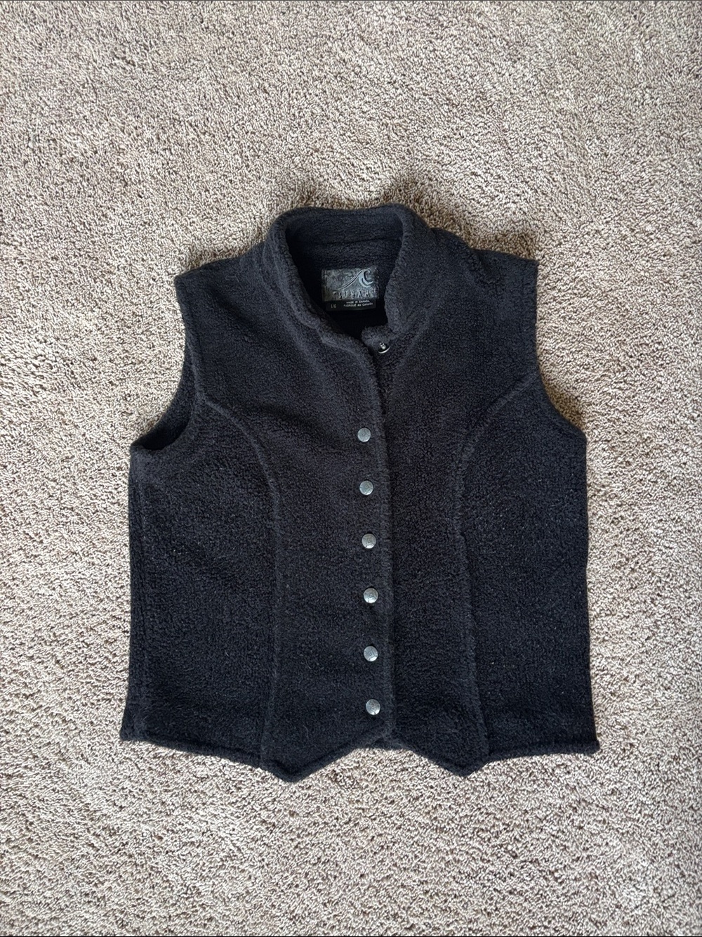 Vintage Women’s Thick Black Fleece Vest. Tsunami Brand & made in Canada